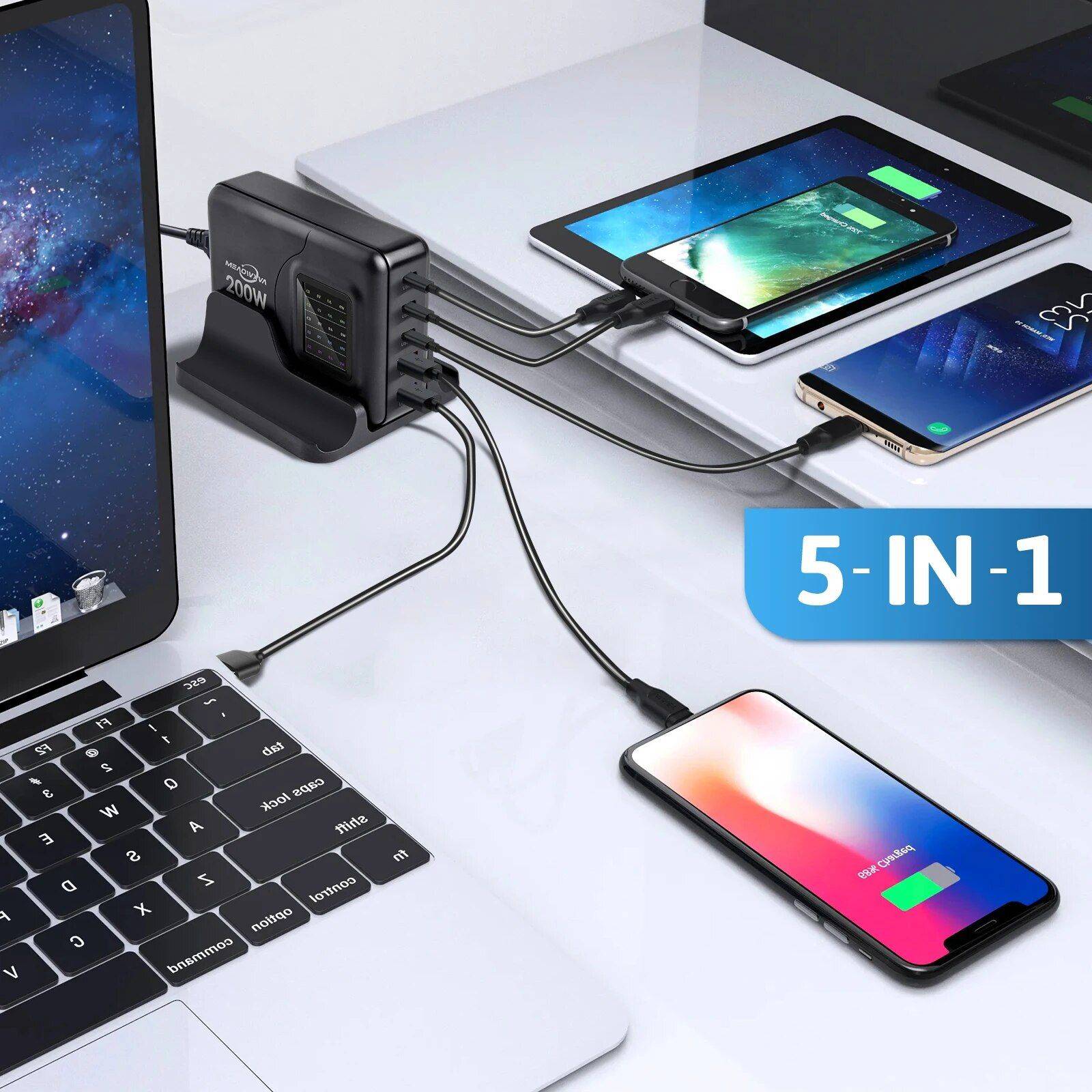 200W GaN Universal Fast Charger with Display for Phones, Laptops, and More Adapters Electronics Color : Black 200W GaN Universal Fast Charger with Display for Phones, Laptops, and More Adapters Electronics Color : Black