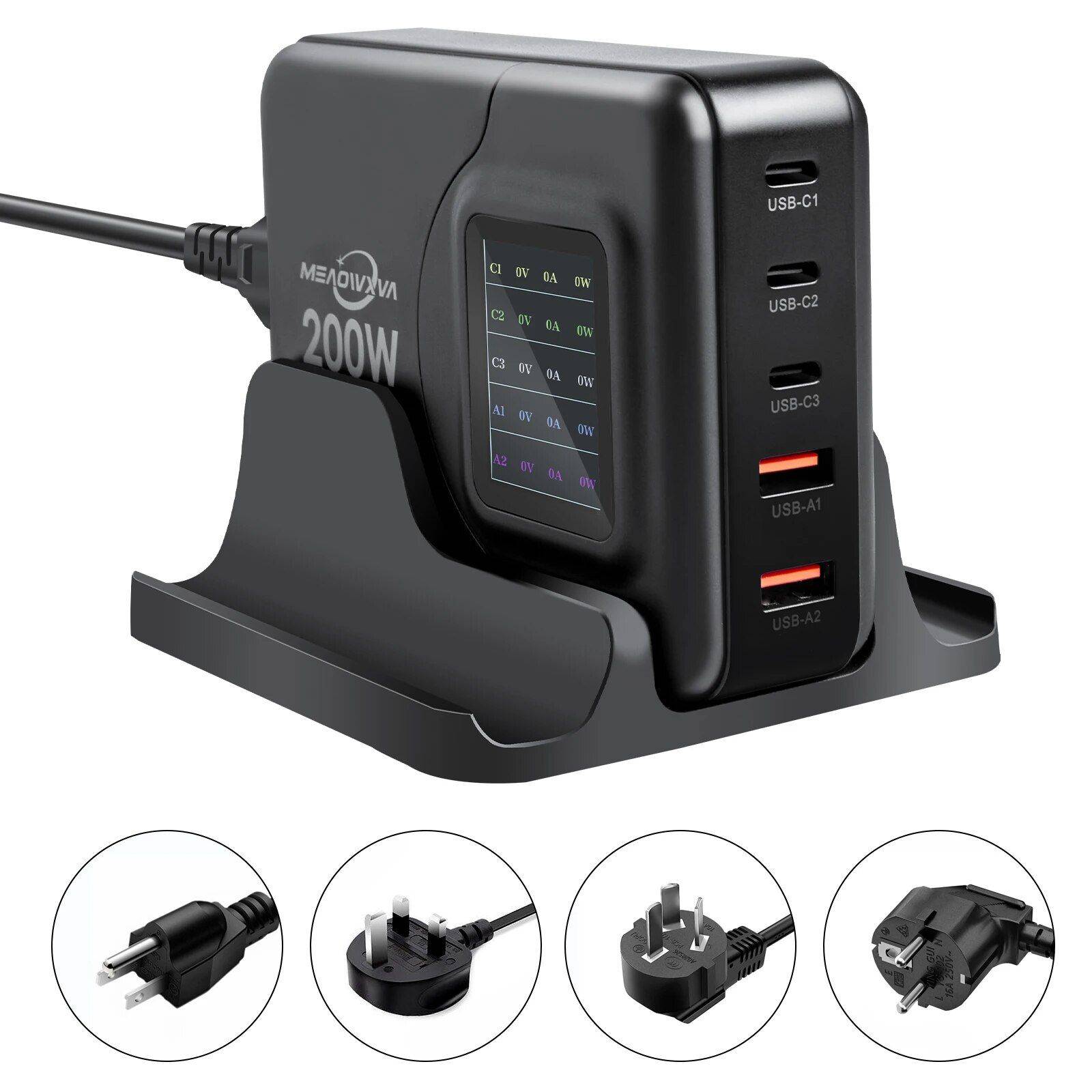 200W GaN Universal Fast Charger with Display for Phones, Laptops, and More Adapters Electronics Color : Black 200W GaN Universal Fast Charger with Display for Phones, Laptops, and More Adapters Electronics Color : Black