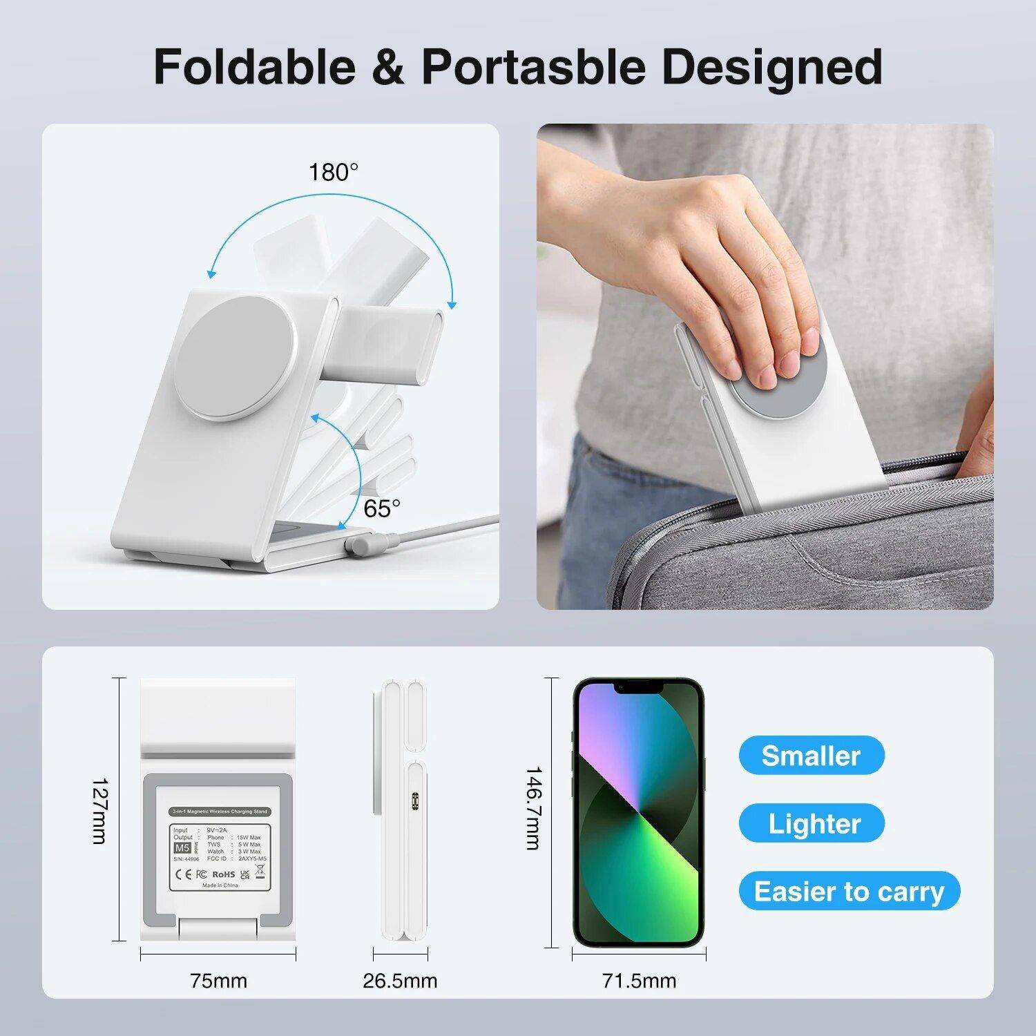 3-in-1 Foldable Magnetic Wireless Charging Station for iPhone 14/13 & Apple Watch S8/7 Charging Stations Electronics Plug : UK Plug|EU Plug|US Plug 3-in-1 Foldable Magnetic Wireless Charging Station for iPhone 14/13 & Apple Watch S8/7 Charging Stations Electronics Plug : UK Plug|EU Plug|US Plug