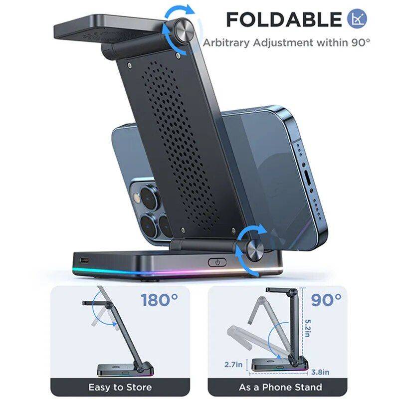 3-in-1 Foldable Wireless Charging Station: Fast Dual Coil Charger for Phones, Apple Watch, and Airpods Charging Stations Electronics Color : Black 3-in-1 Foldable Wireless Charging Station: Fast Dual Coil Charger for Phones, Apple Watch, and Airpods Charging Stations Electronics Color : Black