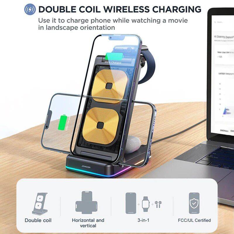 3-in-1 Foldable Wireless Charging Station: Fast Dual Coil Charger for Phones, Apple Watch, and Airpods Charging Stations Electronics Color : Black 3-in-1 Foldable Wireless Charging Station: Fast Dual Coil Charger for Phones, Apple Watch, and Airpods Charging Stations Electronics Color : Black