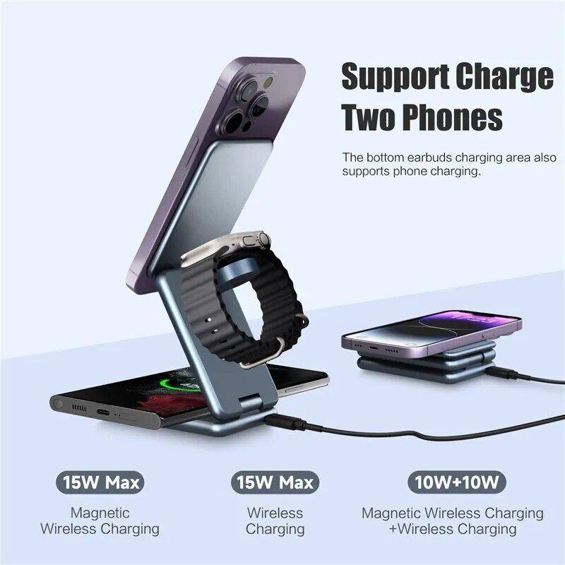 3-in-1 Magnetic Foldable Fast-Charging Wireless Charger Stand for iPhone 14, 13, 12, Samsung Galaxy Watch, iWatch Charging Stations Electronics Color : Black 3-in-1 Magnetic Foldable Fast-Charging Wireless Charger Stand for iPhone 14, 13, 12, Samsung Galaxy Watch, iWatch Charging Stations Electronics Color : Black