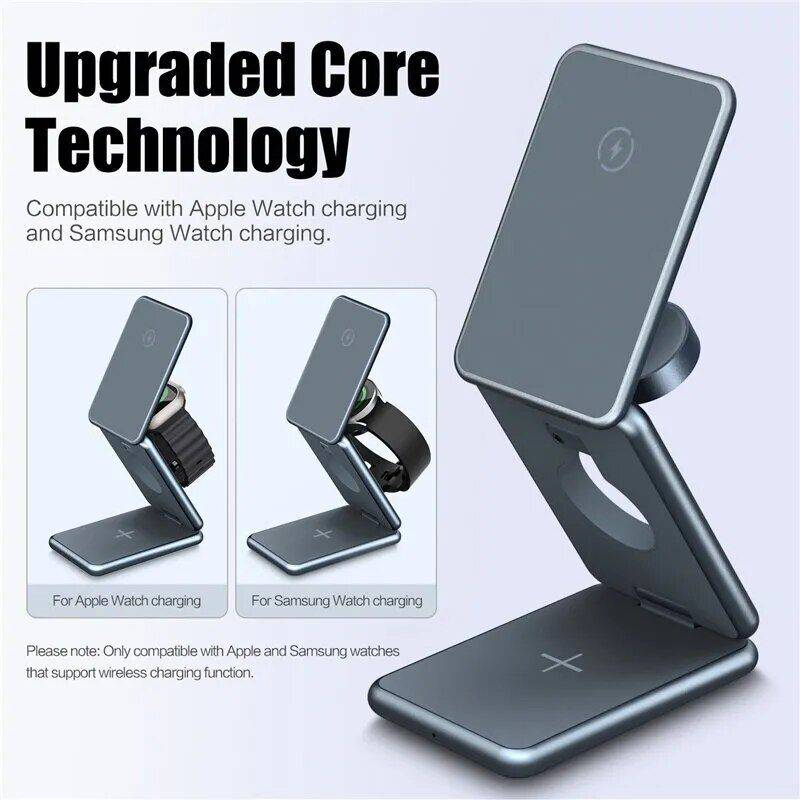3-in-1 Magnetic Foldable Fast-Charging Wireless Charger Stand for iPhone 14, 13, 12, Samsung Galaxy Watch, iWatch Charging Stations Electronics Color : Black 3-in-1 Magnetic Foldable Fast-Charging Wireless Charger Stand for iPhone 14, 13, 12, Samsung Galaxy Watch, iWatch Charging Stations Electronics Color : Black