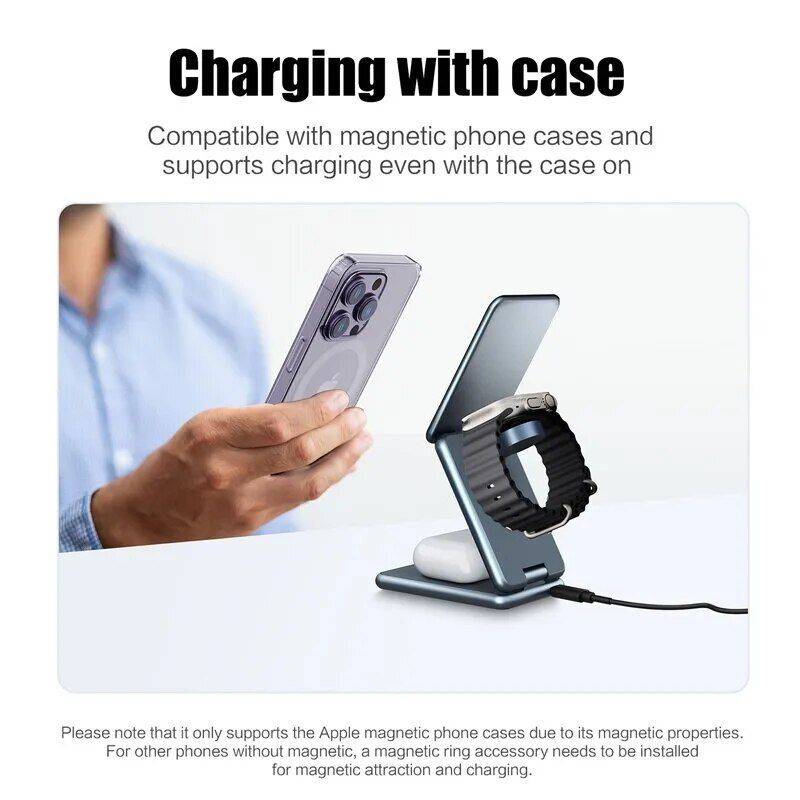 3-in-1 Magnetic Foldable Fast-Charging Wireless Charger Stand for iPhone 14, 13, 12, Samsung Galaxy Watch, iWatch Charging Stations Electronics Color : Black 3-in-1 Magnetic Foldable Fast-Charging Wireless Charger Stand for iPhone 14, 13, 12, Samsung Galaxy Watch, iWatch Charging Stations Electronics Color : Black