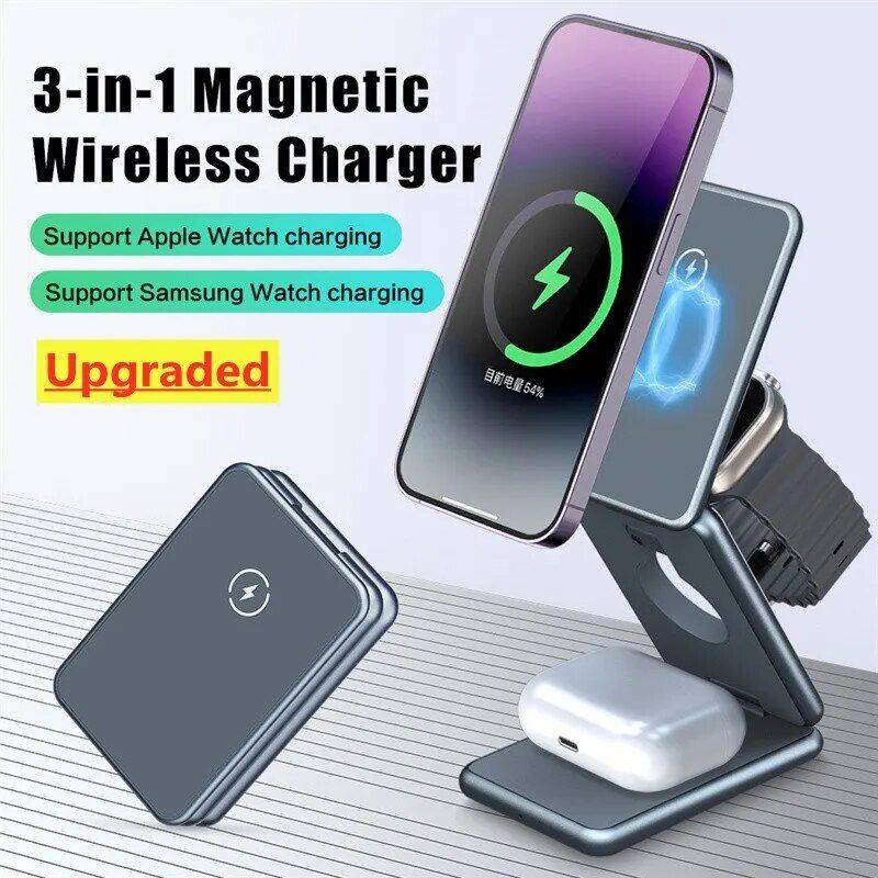 3-in-1 Magnetic Foldable Fast-Charging Wireless Charger Stand for iPhone 14, 13, 12, Samsung Galaxy Watch, iWatch Charging Stations Electronics Color : Black 3-in-1 Magnetic Foldable Fast-Charging Wireless Charger Stand for iPhone 14, 13, 12, Samsung Galaxy Watch, iWatch Charging Stations Electronics Color : Black