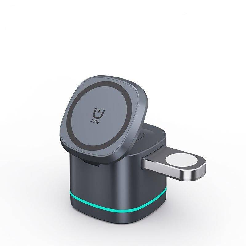 3-in-1 Transparent Magnetic 15W Wireless Charging Stand for iPhone, Airpods Pro, and Watch SE Charging Stations Electronics Color: Gray 3-in-1 Transparent Magnetic 15W Wireless Charging Stand for iPhone, Airpods Pro, and Watch SE Charging Stations Electronics Color: Gray