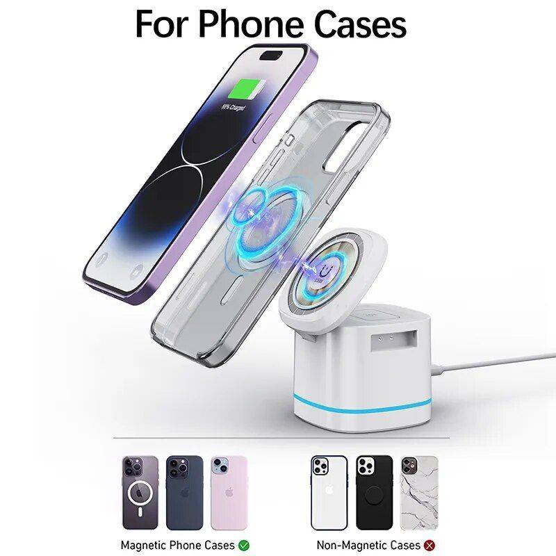 3-in-1 Transparent Magnetic 15W Wireless Charging Stand for iPhone, Airpods Pro, and Watch SE Charging Stations Electronics Color : White|Gray 3-in-1 Transparent Magnetic 15W Wireless Charging Stand for iPhone, Airpods Pro, and Watch SE Charging Stations Electronics Color : White|Gray