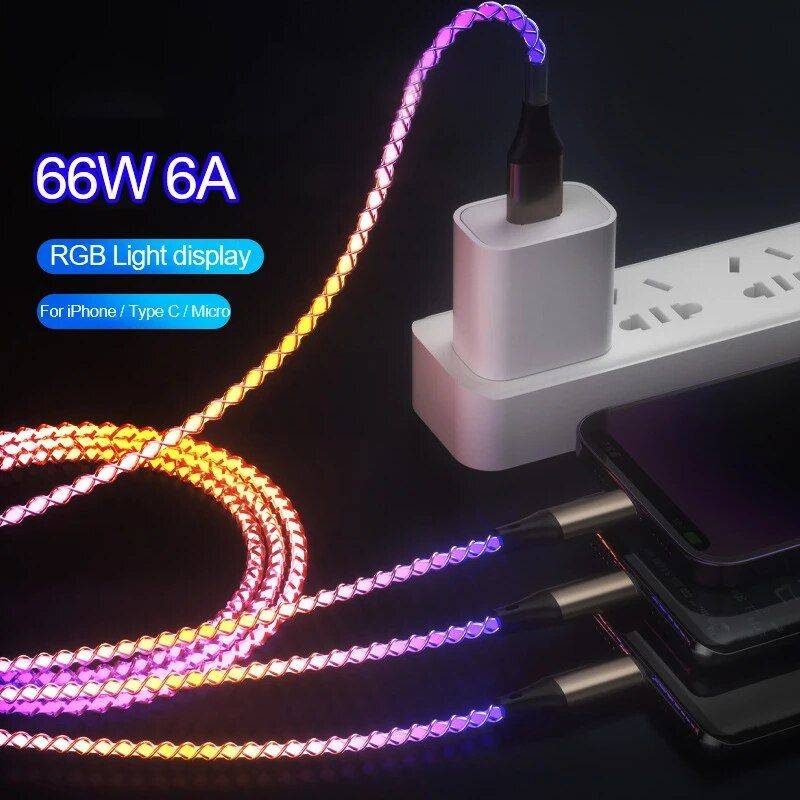 66W Ultra-Fast Charging USB Cable with Multi-Connector & RGB Lights Charging Cables Electronics Color : 3 in 1 66W Ultra-Fast Charging USB Cable with Multi-Connector & RGB Lights Charging Cables Electronics Color : 3 in 1