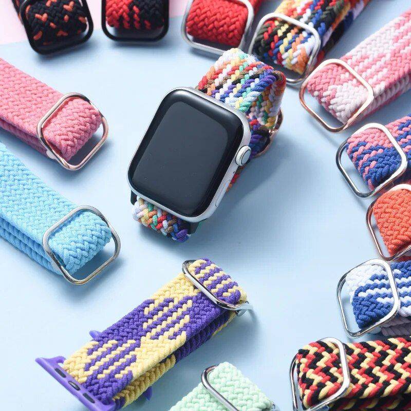 Adjustable Braided Loop Elastic Watch Strap for Apple Watch Series Fashion Accessories New Arrivals Smartwatch Bands Color : Cold sea blue|Cherry blossom|Withered olive green|Charcoal|Flaming red|full black|Blue and white|Oblque Amy Green|Oblique black red|Green Orchid|Army Green Blue|Black red yellow|Dark green|Army Green Gray|Color black white|Black orange|Cai Ling Black|Yellow green black|Orange yellow geen|Dark gray orange|Orange red|Bean Green|Purple and Yellow|Blue powder|Lavender|Colored Pond|camouflage|cosmetic|Light blue|Blue and Yellow|Rainbow colors Adjustable Braided Loop Elastic Watch Strap for Apple Watch Series Fashion Accessories New Arrivals Smartwatch Bands Color : Cold sea blue|Cherry blossom|Withered olive green|Charcoal|Flaming red|full black|Blue and white|Oblque Amy Green|Oblique black red|Green Orchid|Army Green Blue|Black red yellow|Dark green|Army Green Gray|Color black white|Black orange|Cai Ling Black|Yellow green black|Orange yellow geen|Dark gray orange|Orange red|Bean Green|Purple and Yellow|Blue powder|Lavender|Colored Pond|camouflage|cosmetic|Light blue|Blue and Yellow|Rainbow colors