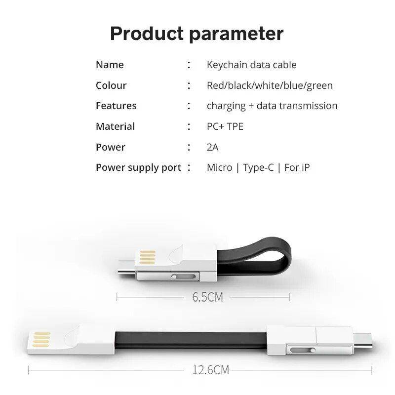 Compact 3-in-1 Magnetic Keychain USB Cable – Micro USB, Type-C, Lightning Charging Cables Electronics Color : Black|Blue|Red|White Compact 3-in-1 Magnetic Keychain USB Cable - Micro USB, Type-C, Lightning Charging Cables Electronics Color : Black|Blue|Red|White