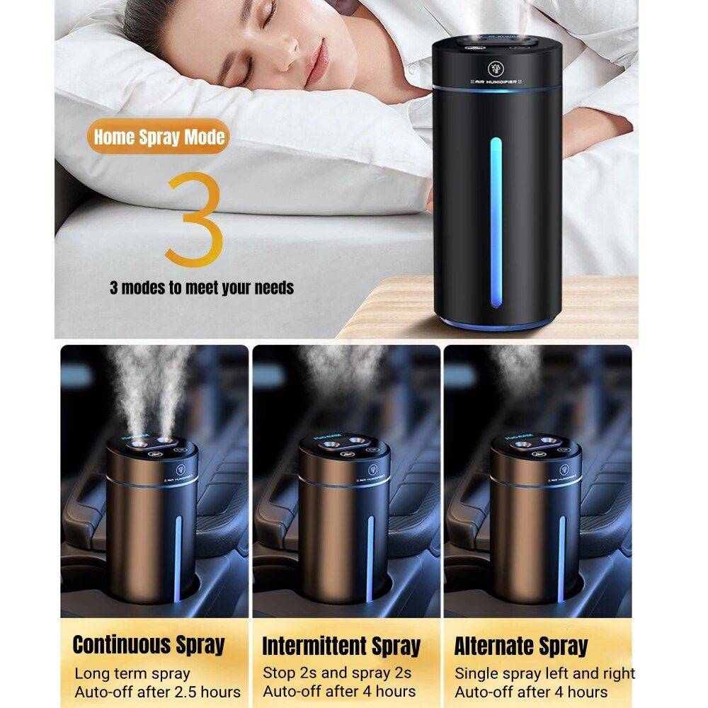 Compact 380ML Double Spray USB Car Air Humidifier and Essential Oil Diffuser with Colorful Mood Lighting Auto Accessories New Arrivals Color : Black Compact 380ML Double Spray USB Car Air Humidifier and Essential Oil Diffuser with Colorful Mood Lighting Auto Accessories New Arrivals Color : Black