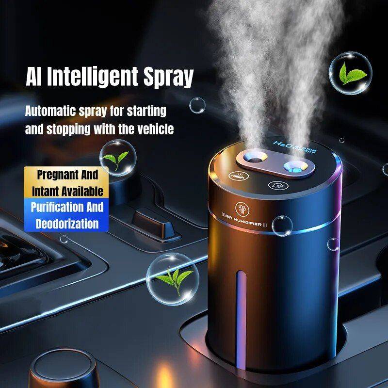 Compact 380ML Double Spray USB Car Air Humidifier and Essential Oil Diffuser with Colorful Mood Lighting Auto Accessories New Arrivals Color : Black Compact 380ML Double Spray USB Car Air Humidifier and Essential Oil Diffuser with Colorful Mood Lighting Auto Accessories New Arrivals Color : Black