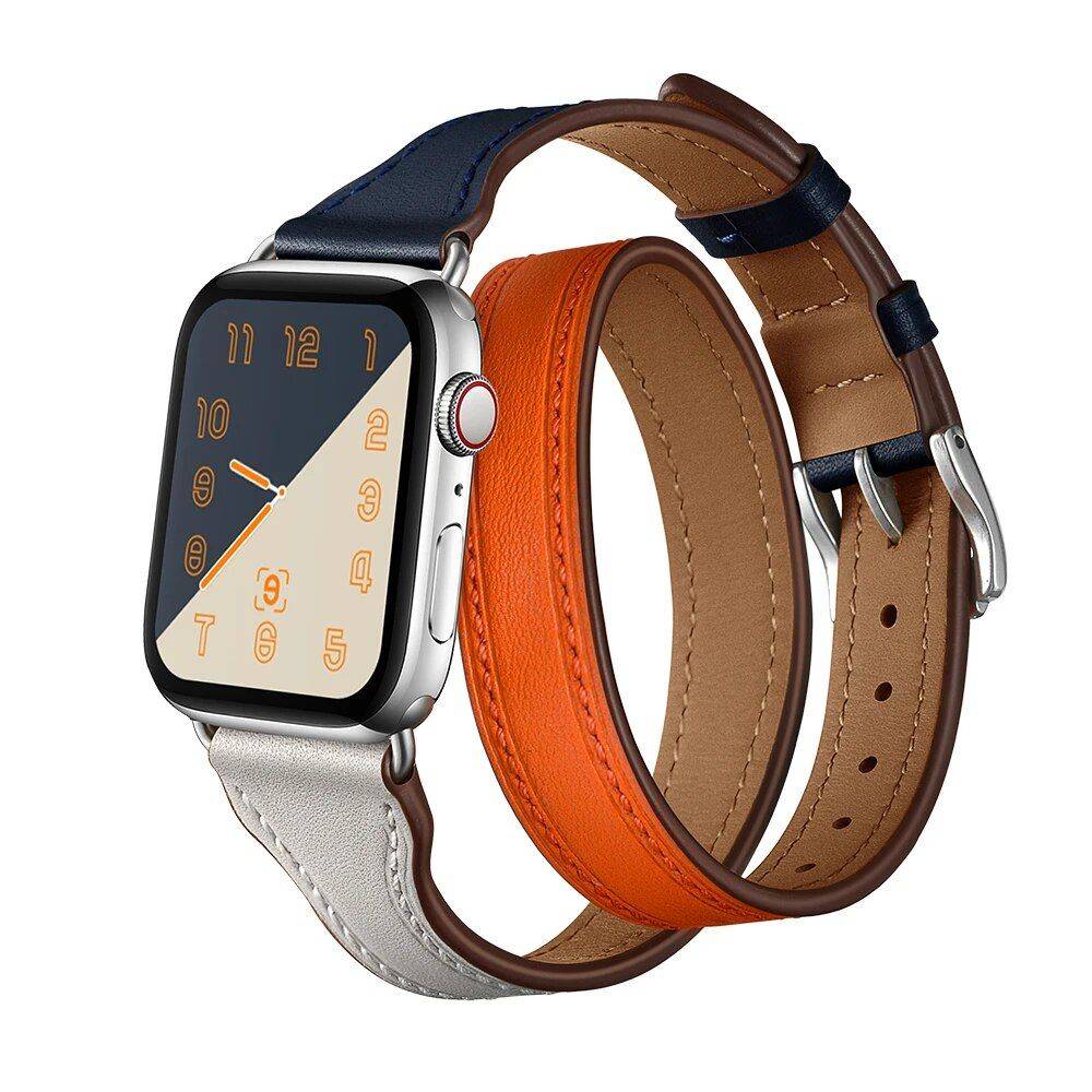 Double Tour Genuine Leather Watch Band for Apple Watch 38-40mm/42-44mm Fashion Accessories Smartwatch Bands Band Color : Orange|Brown|Black|Pink|White Double Tour Genuine Leather Watch Band for Apple Watch 38-40mm/42-44mm Fashion Accessories Smartwatch Bands Band Color : Orange|Brown|Black|Pink|White