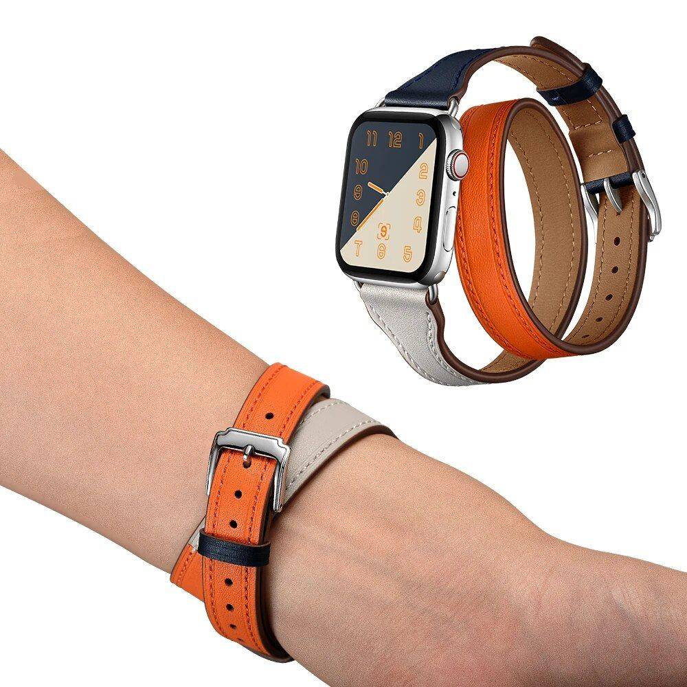 Double Tour Genuine Leather Watch Band for Apple Watch 38-40mm/42-44mm Fashion Accessories Smartwatch Bands Band Color : Orange|Brown|Black|Pink|White Double Tour Genuine Leather Watch Band for Apple Watch 38-40mm/42-44mm Fashion Accessories Smartwatch Bands Band Color : Orange|Brown|Black|Pink|White