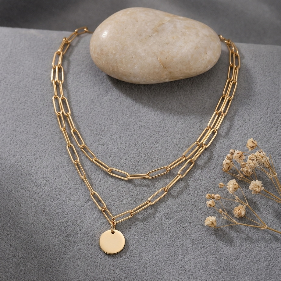 Elegant Metal Chain Round Pendant Necklace 001