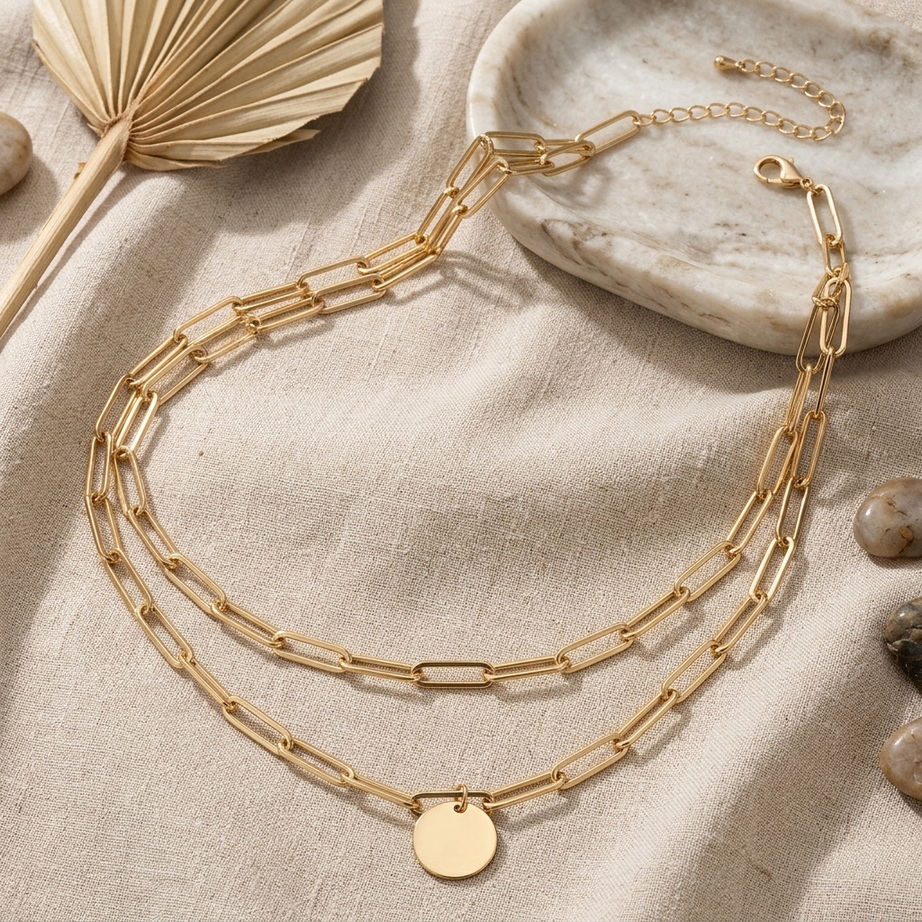 Elegant Metal Chain Round Pendant Necklace 004