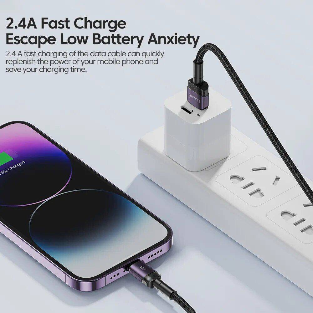 Fast Charging 2.4A Lightning USB Cable for iPhone Series Charging Cables Electronics Color : Purple Fast Charging 2.4A Lightning USB Cable for iPhone Series Charging Cables Electronics Color : Purple