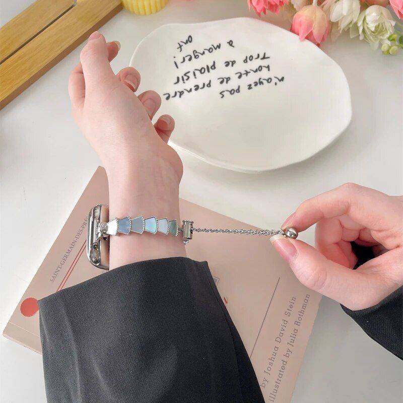 Luxury Metal Lady Wristband for Apple Watch – Elegant Women’s Bracelet Strap Fashion Accessories Smartwatch Bands Color : Silver|Black|Rose gold|Silver pink|Silver blue|Black pink|Black blue|Golden pink|Golden blue|Rose gold pink|Rose gold blue Luxury Metal Lady Wristband for Apple Watch - Elegant Women's Bracelet Strap Fashion Accessories Smartwatch Bands Color : Silver|Black|Rose gold|Silver pink|Silver blue|Black pink|Black blue|Golden pink|Golden blue|Rose gold pink|Rose gold blue