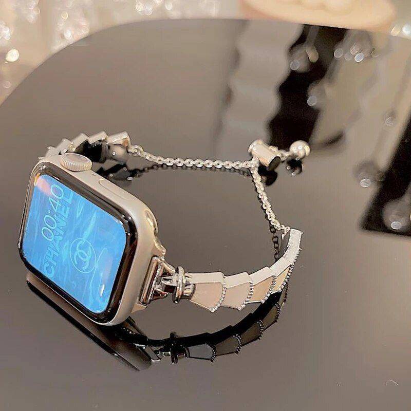 Luxury Metal Lady Wristband for Apple Watch – Elegant Women’s Bracelet Strap Fashion Accessories Smartwatch Bands Color : Silver|Black|Rose gold|Silver pink|Silver blue|Black pink|Black blue|Golden pink|Golden blue|Rose gold pink|Rose gold blue Luxury Metal Lady Wristband for Apple Watch - Elegant Women's Bracelet Strap Fashion Accessories Smartwatch Bands Color : Silver|Black|Rose gold|Silver pink|Silver blue|Black pink|Black blue|Golden pink|Golden blue|Rose gold pink|Rose gold blue