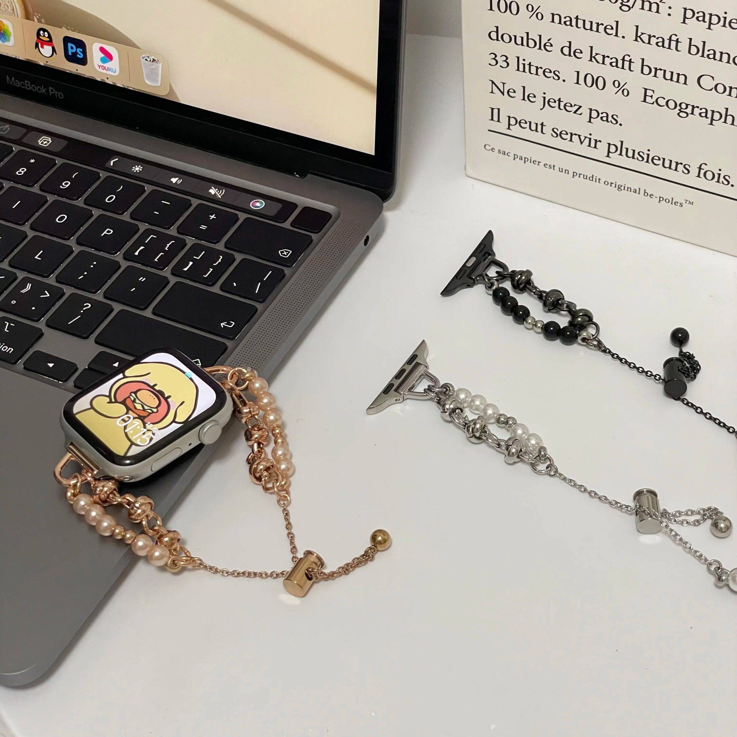 Luxury Pearl Metal Link Apple Watch Band – Elegant Bracelet Strap Fashion Accessories Smartwatch Bands Color : Black|Silver|Gold Luxury Pearl Metal Link Apple Watch Band - Elegant Bracelet Strap Fashion Accessories Smartwatch Bands Color : Black|Silver|Gold