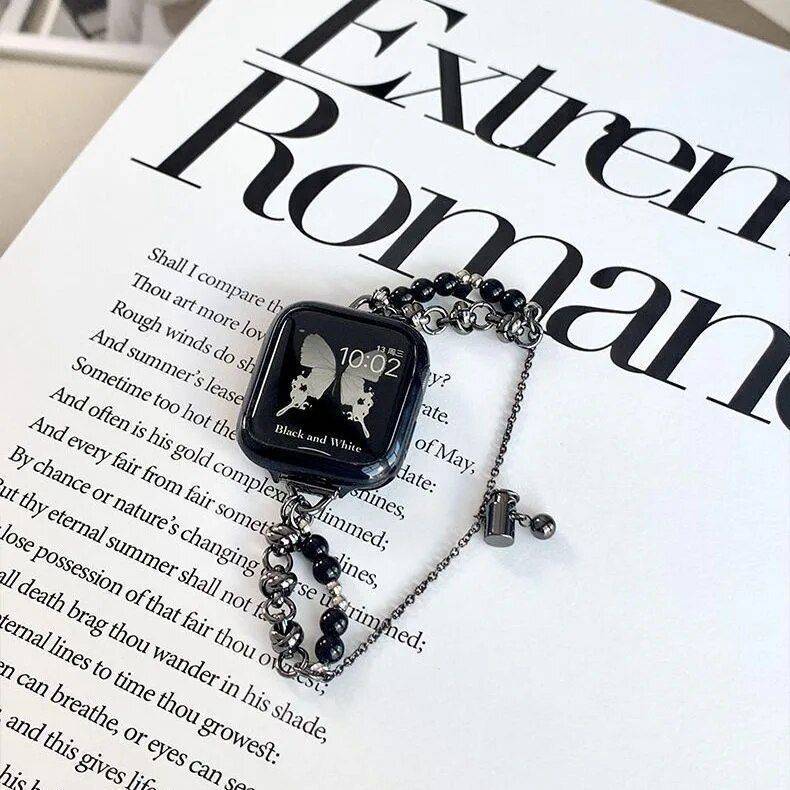 Luxury Pearl Metal Link Apple Watch Band – Elegant Bracelet Strap Fashion Accessories Smartwatch Bands Color : Black|Silver|Gold Luxury Pearl Metal Link Apple Watch Band - Elegant Bracelet Strap Fashion Accessories Smartwatch Bands Color : Black|Silver|Gold