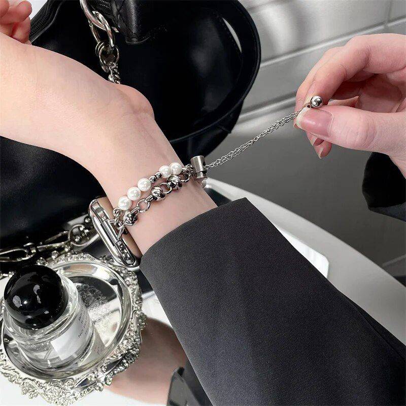 Luxury Pearl Metal Link Apple Watch Band – Elegant Bracelet Strap Fashion Accessories Smartwatch Bands Color : Black|Silver|Gold Luxury Pearl Metal Link Apple Watch Band - Elegant Bracelet Strap Fashion Accessories Smartwatch Bands Color : Black|Silver|Gold