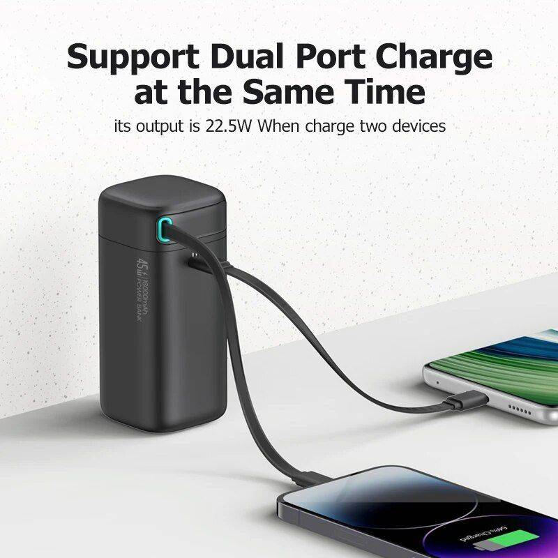 Magnetic 45W Type C PD Fast Charge Powerbank 18000mAh with Retractable Cable Electronics Power Banks Color : for Android Black Magnetic 45W Type C PD Fast Charge Powerbank 18000mAh with Retractable Cable Electronics Power Banks Color : for Android Black