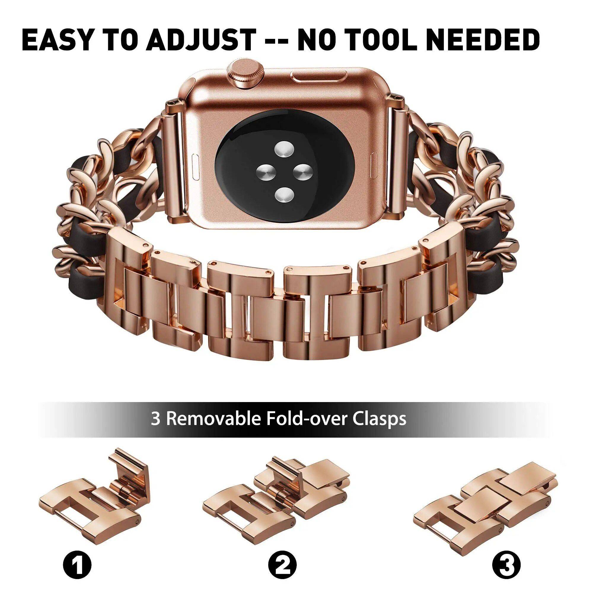 Metal Link Bracelet with Leather Strap for Apple Watch Series (38mm-45mm) Fashion Accessories Smartwatch Bands Color : Silver/Black|Black/Black|Rose/Black|Gold/Black|Silver/White|Rose Gold/White Metal Link Bracelet with Leather Strap for Apple Watch Series (38mm-45mm) Fashion Accessories Smartwatch Bands Color : Silver/Black|Black/Black|Rose/Black|Gold/Black|Silver/White|Rose Gold/White