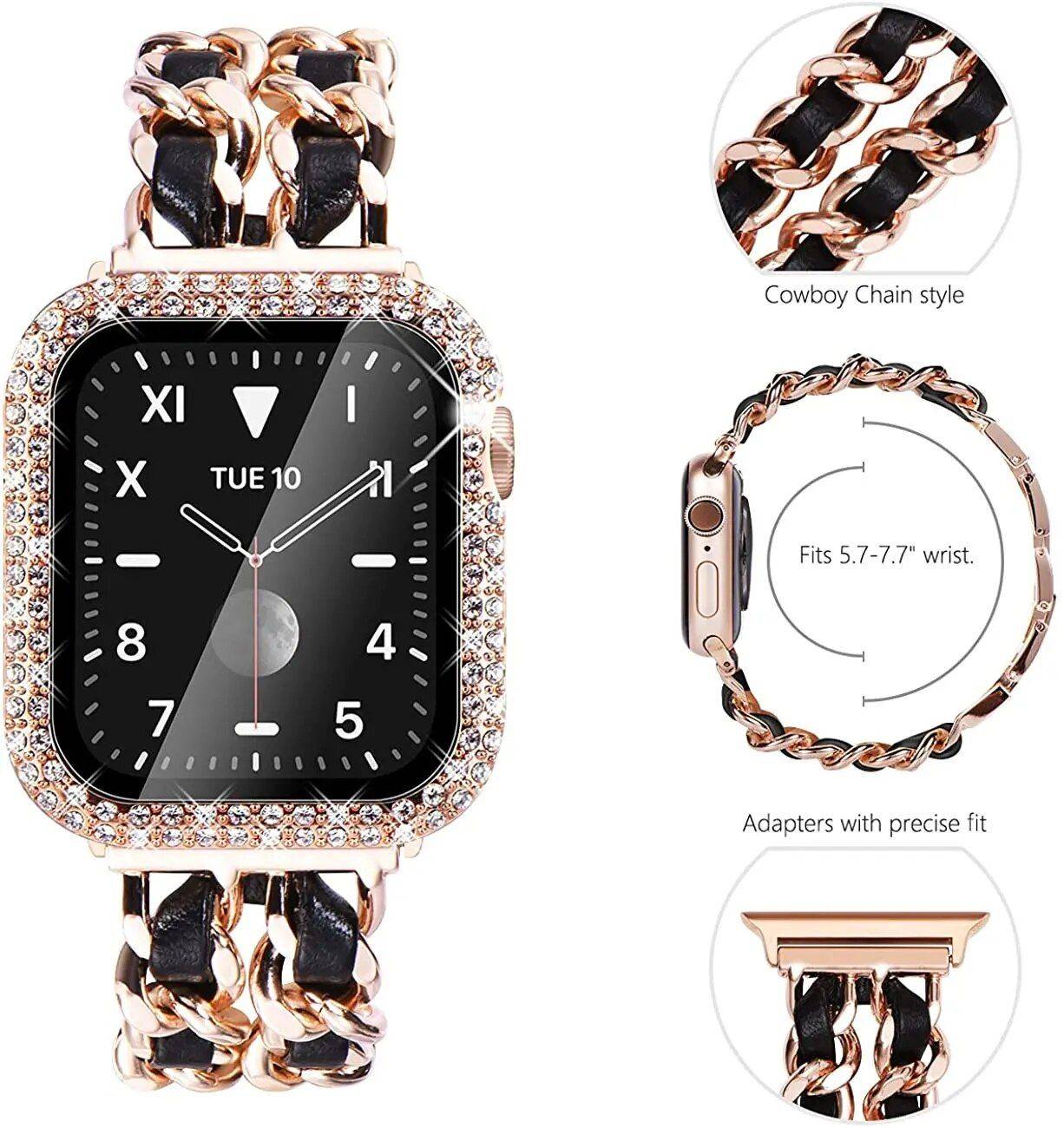 Metal Link Bracelet with Leather Strap for Apple Watch Series (38mm-45mm) Fashion Accessories Smartwatch Bands Color : Silver/Black|Black/Black|Rose/Black|Gold/Black|Silver/White|Rose Gold/White Metal Link Bracelet with Leather Strap for Apple Watch Series (38mm-45mm) Fashion Accessories Smartwatch Bands Color : Silver/Black|Black/Black|Rose/Black|Gold/Black|Silver/White|Rose Gold/White