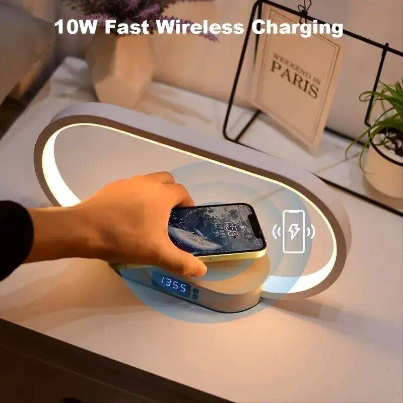 Multifunction Wireless Charging Hub: Fast-Charging LED Desk Lamp, Night Light and Clock with USB Port Charging Stations Electronics Material : Wooden Multifunction Wireless Charging Hub: Fast-Charging LED Desk Lamp, Night Light and Clock with USB Port Charging Stations Electronics Material : Wooden