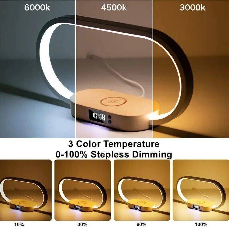 Multifunction Wireless Charging Hub: Fast-Charging LED Desk Lamp, Night Light and Clock with USB Port Charging Stations Electronics Material : Wooden Multifunction Wireless Charging Hub: Fast-Charging LED Desk Lamp, Night Light and Clock with USB Port Charging Stations Electronics Material : Wooden