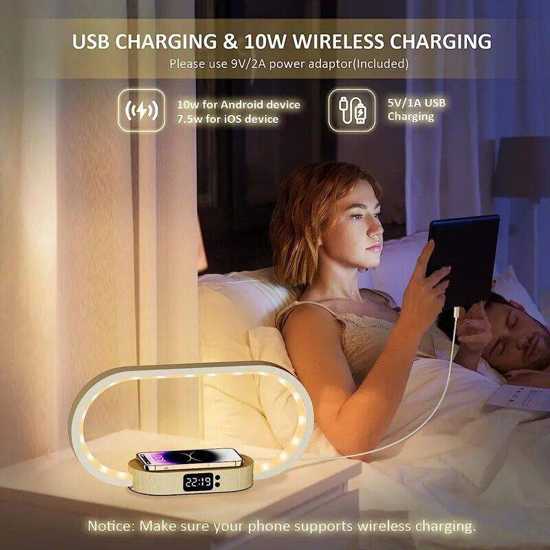Multifunction Wireless Charging Hub: Fast-Charging LED Desk Lamp, Night Light and Clock with USB Port Charging Stations Electronics Material : Wooden Multifunction Wireless Charging Hub: Fast-Charging LED Desk Lamp, Night Light and Clock with USB Port Charging Stations Electronics Material : Wooden