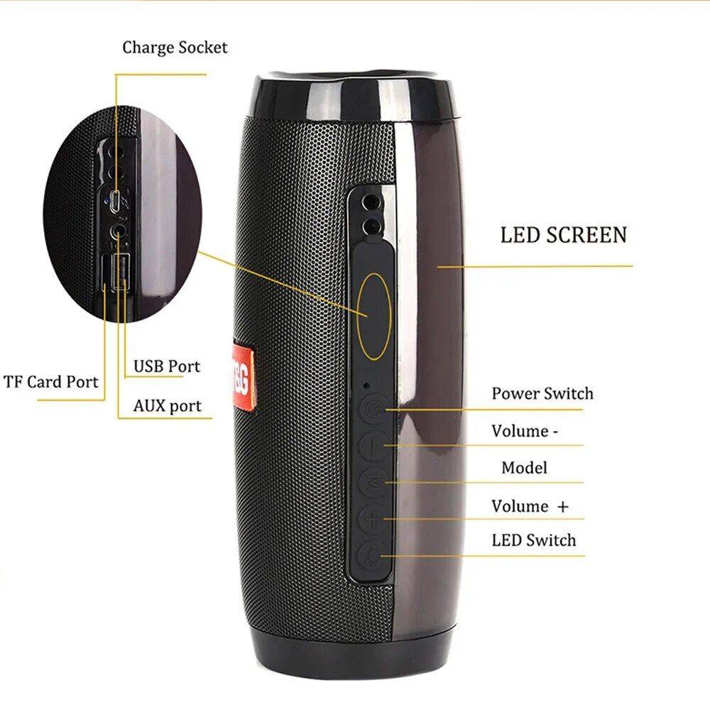 Portable LED Bluetooth 5.0 Speaker with Waterproof Design, Subwoofer, TF Card Support and FM Radio Bluetooth Speakers Electronics Color : Black|Red|Blue|Grey Portable LED Bluetooth 5.0 Speaker with Waterproof Design, Subwoofer, TF Card Support and FM Radio Bluetooth Speakers Electronics Color : Black|Red|Blue|Grey