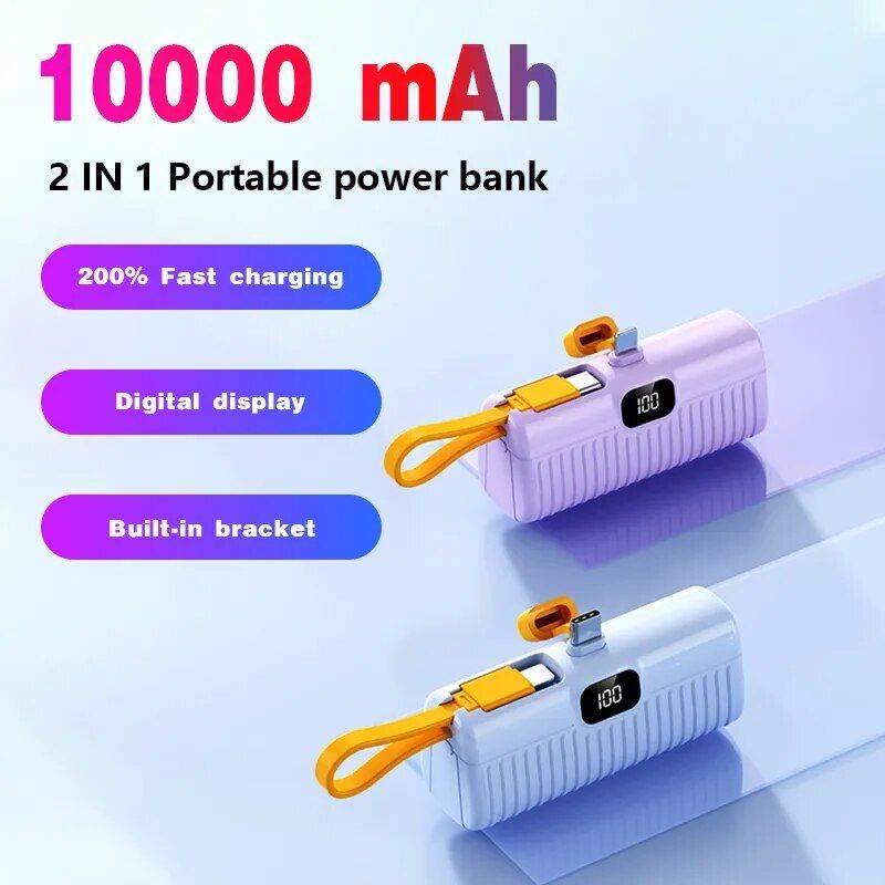 Ultra-Compact 10000mAh Power Bank with Built-In Cables and Digital Display Electronics Power Banks Color : Purple Type-C|Blue Type-C|Black Type-C|White Type-C|Purple For iPhone|Blue For iPhone|Black For iPhone|White For iPhone Ultra-Compact 10000mAh Power Bank with Built-In Cables and Digital Display Electronics Power Banks Color : Purple Type-C|Blue Type-C|Black Type-C|White Type-C|Purple For iPhone|Blue For iPhone|Black For iPhone|White For iPhone