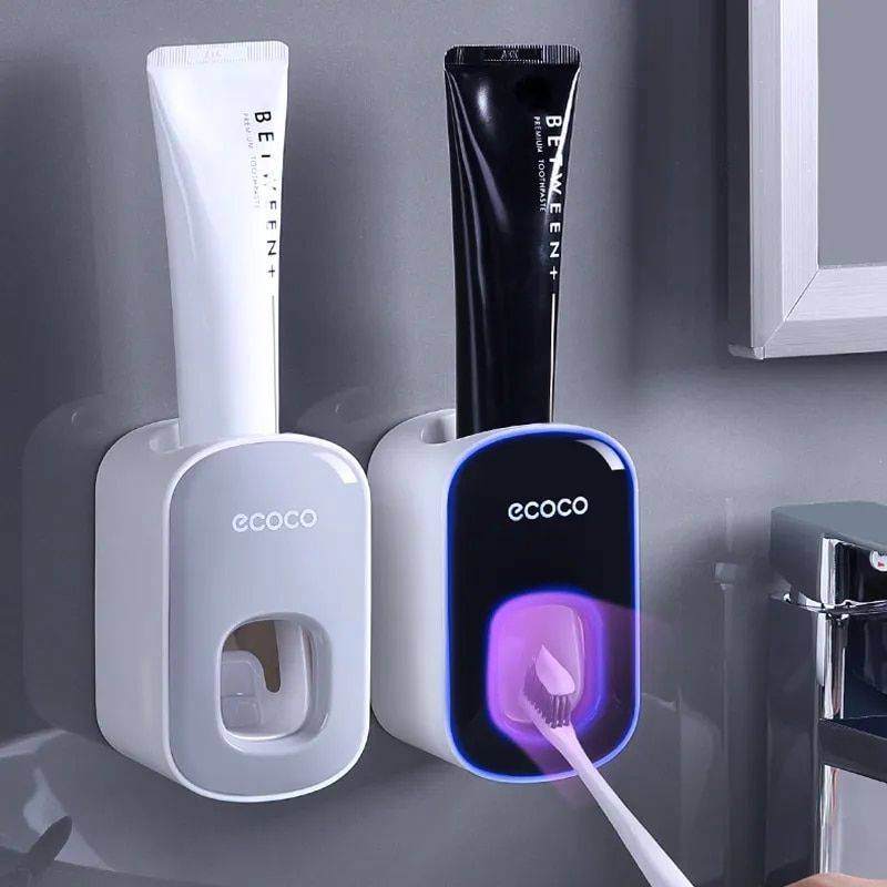Wall-Mounted Automatic Toothpaste Dispenser and Toothbrush Holder Set Home New Arrivals Color : Black|Gray Wall-Mounted Automatic Toothpaste Dispenser and Toothbrush Holder Set Home New Arrivals Color : Black|Gray