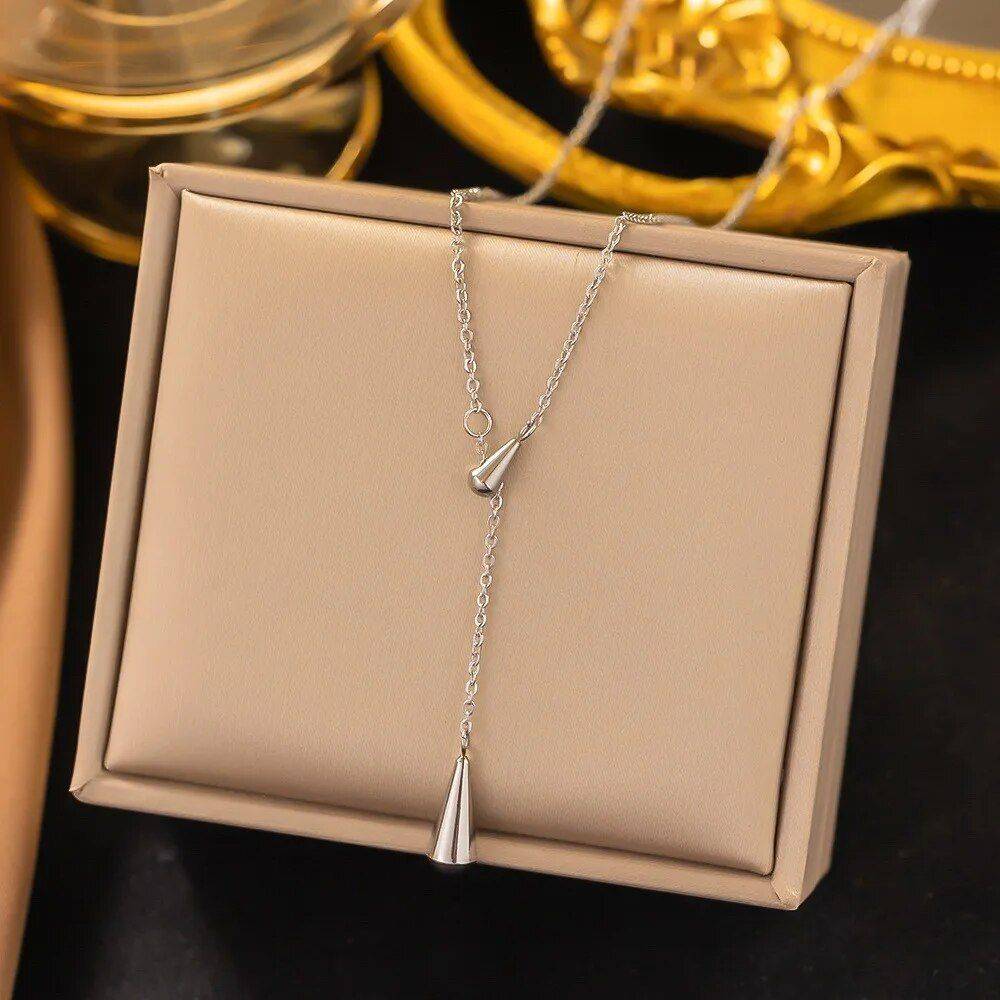 Water Drop Minimalist Titanium Steel Necklace Fashion Accessories Jewelry New Arrivals Metal Color : 1|2 Water Drop Minimalist Titanium Steel Necklace Fashion Accessories Jewelry New Arrivals Metal Color : 1|2