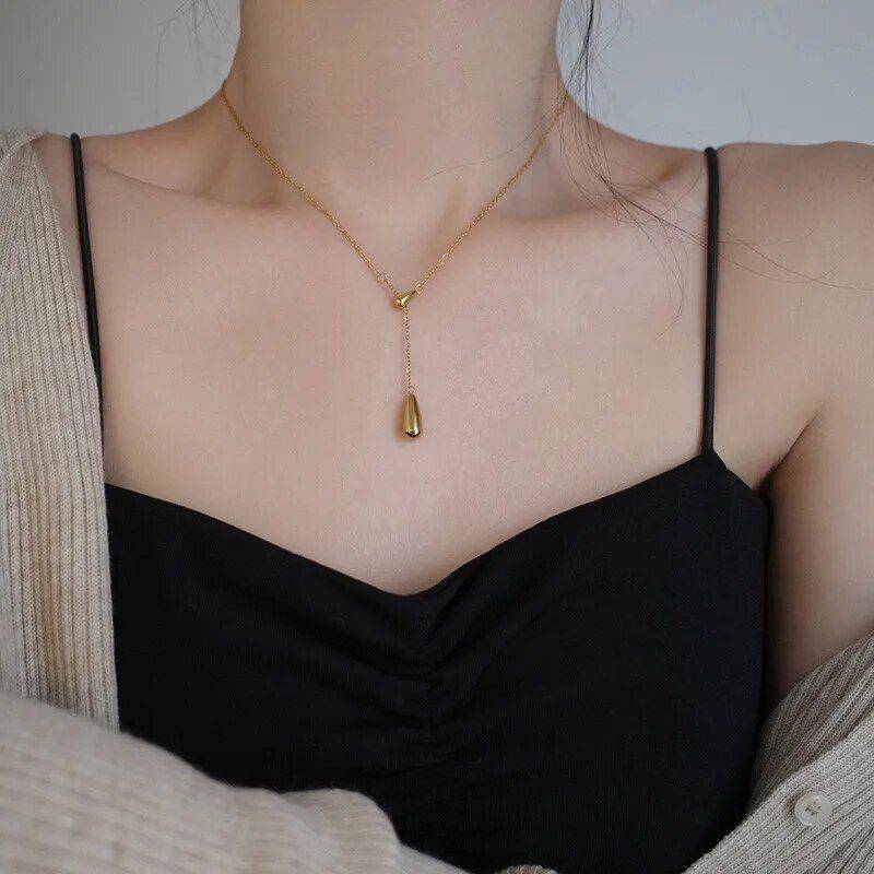 Water Drop Minimalist Titanium Steel Necklace Fashion Accessories Jewelry New Arrivals Metal Color : 1|2 Water Drop Minimalist Titanium Steel Necklace Fashion Accessories Jewelry New Arrivals Metal Color : 1|2