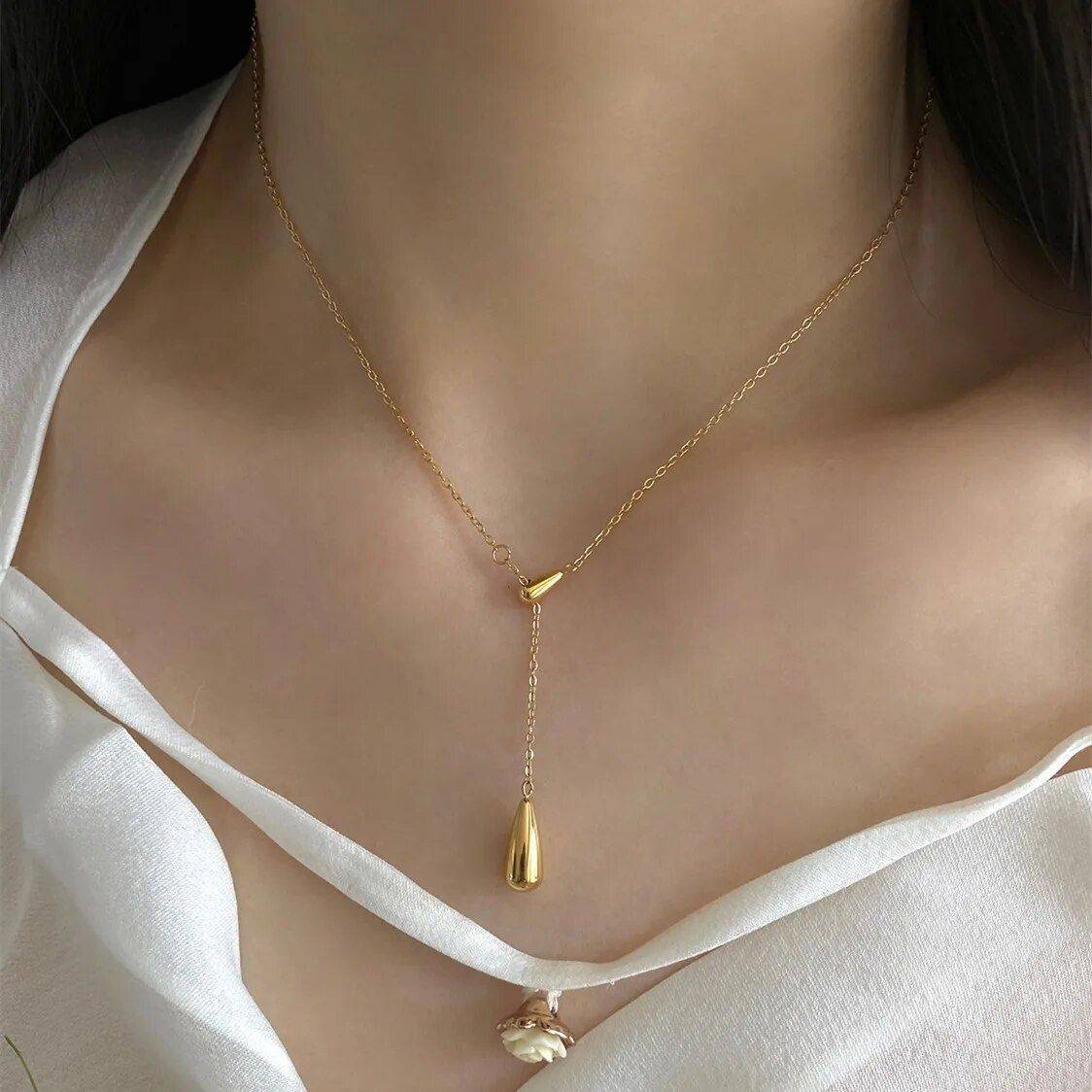 Water Drop Minimalist Titanium Steel Necklace Fashion Accessories Jewelry New Arrivals Metal Color : 1|2 Water Drop Minimalist Titanium Steel Necklace Fashion Accessories Jewelry New Arrivals Metal Color : 1|2