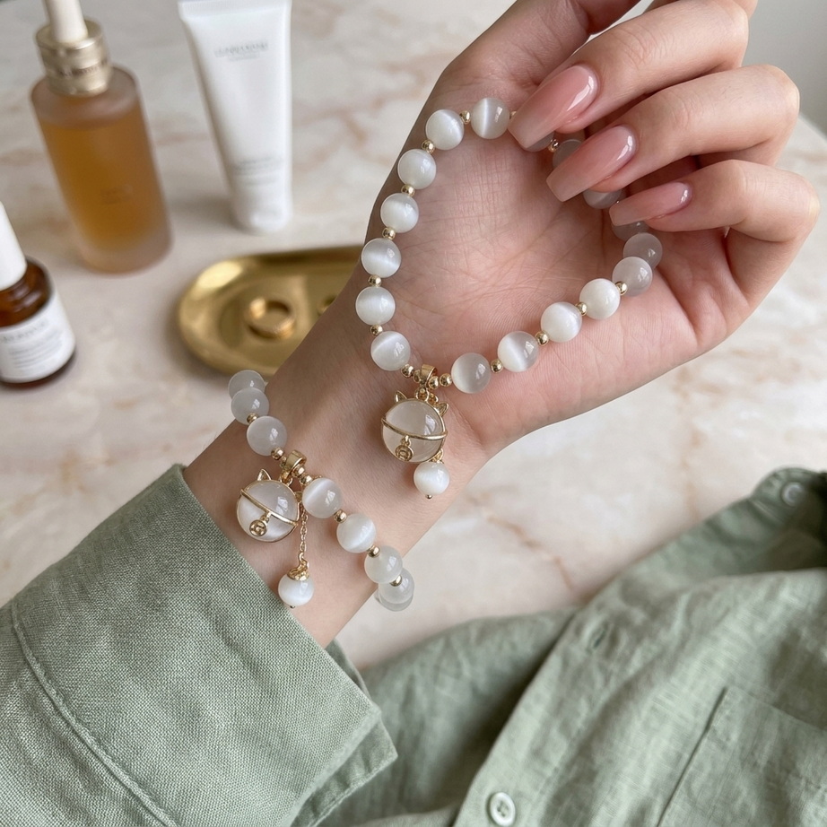 Elegant Opal Cat Pendant Adjustable Bracelet 002
