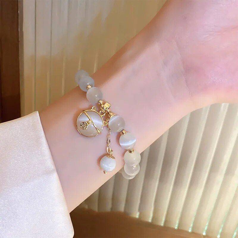 Elegant Opal Cat Pendant Adjustable Bracelet Fashion Accessories Jewelry Color : White Elegant Opal Cat Pendant Adjustable Bracelet Fashion Accessories Jewelry Color : White