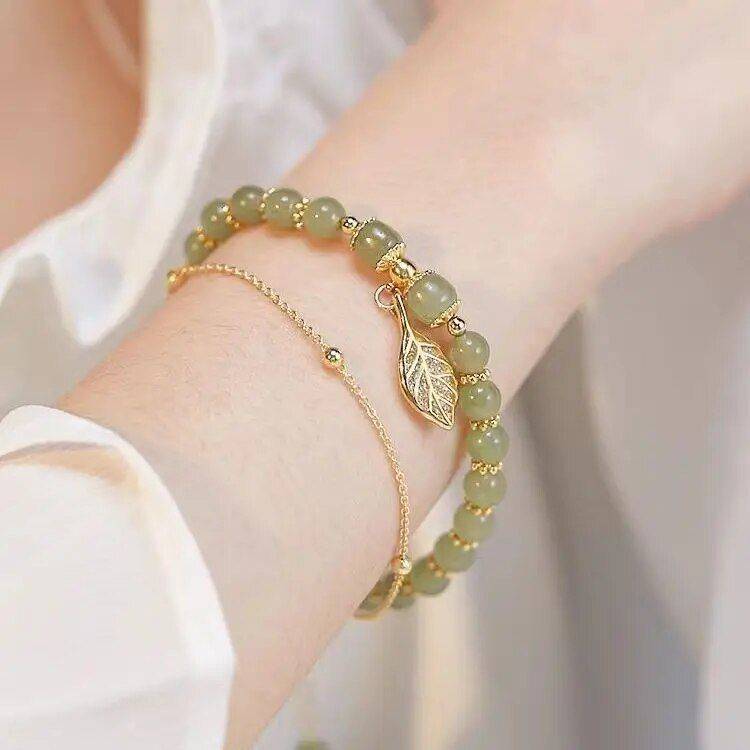 Hetian Jade Gold Leaf Bracelet Fashion Accessories Jewelry Model : Gold Leaf Hetian Jade Gold Leaf Bracelet Fashion Accessories Jewelry Model : Gold Leaf