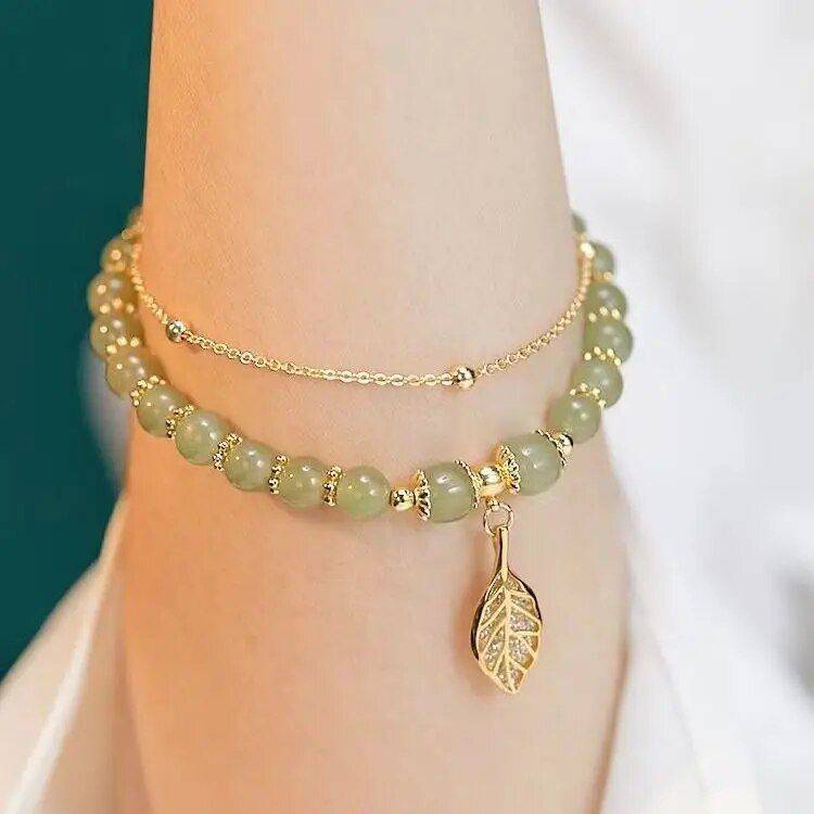 Hetian Jade Gold Leaf Bracelet Fashion Accessories Jewelry Model : Gold Leaf Hetian Jade Gold Leaf Bracelet Fashion Accessories Jewelry Model : Gold Leaf