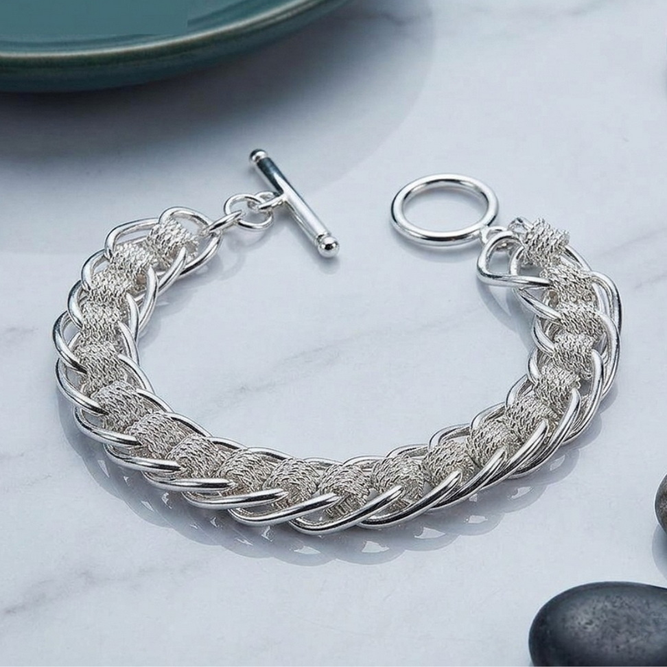 Silver Circle Charm Chain Bracelet 002