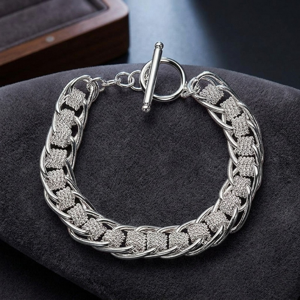 Silver Circle Charm Chain Bracelet 003