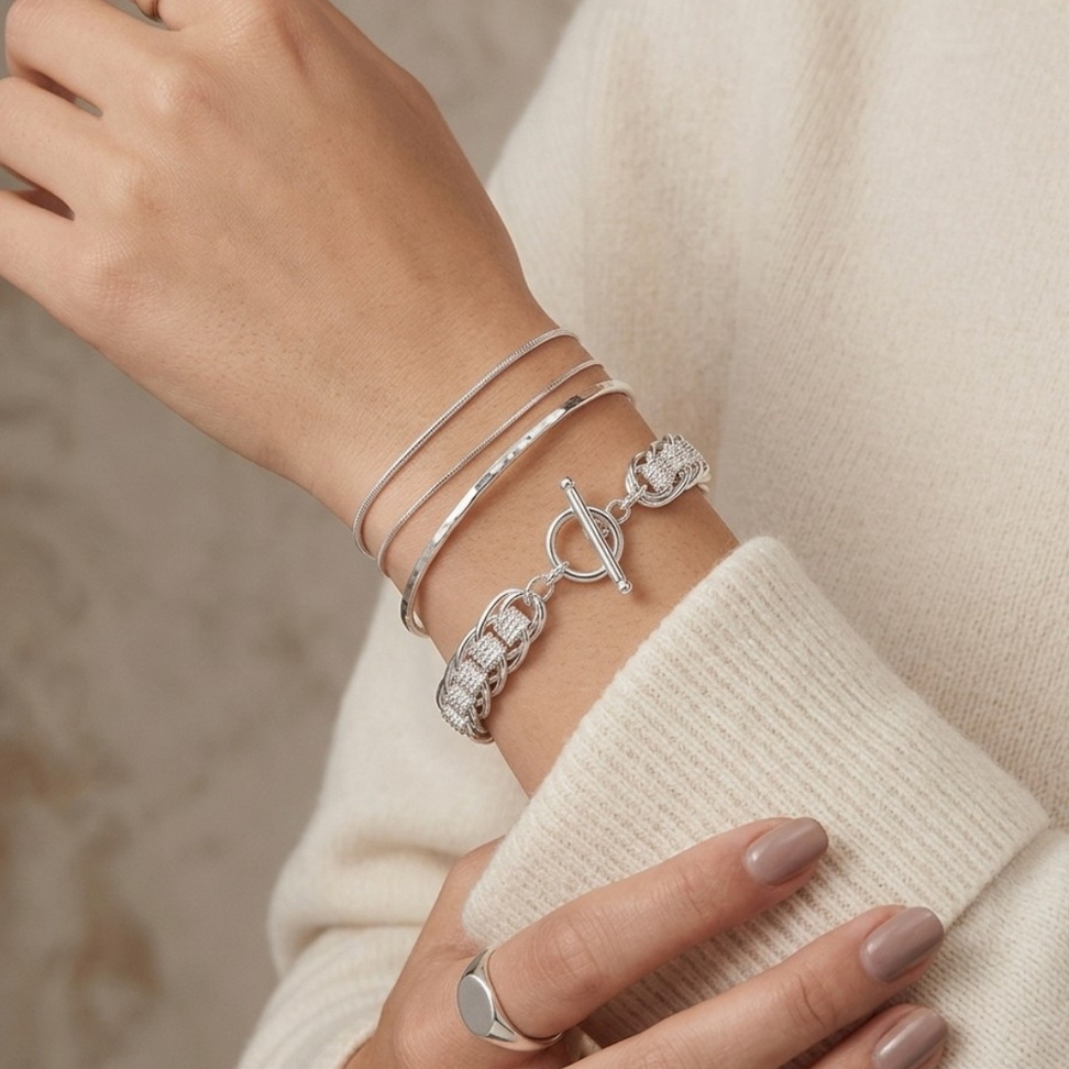 Silver Circle Charm Chain Bracelet 004