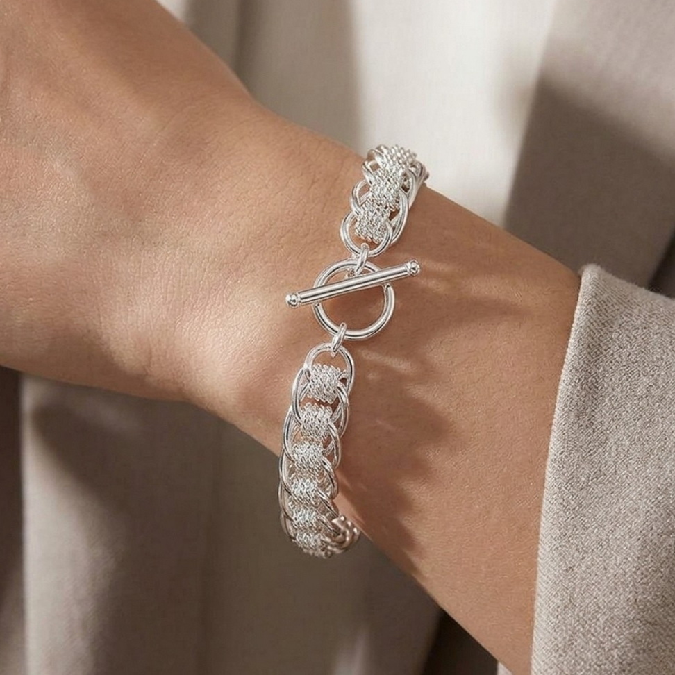 Silver Circle Charm Chain Bracelet 005