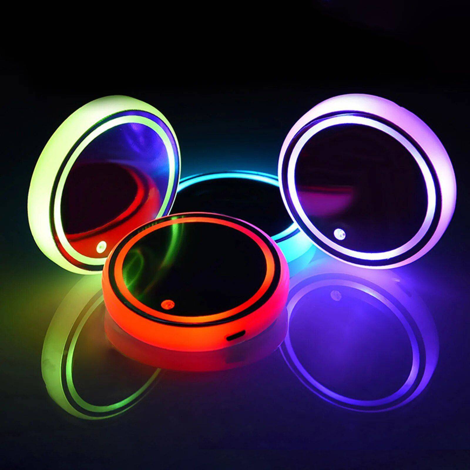 USB-Charged LED Car Coaster with Music Rhythm & 7-Color Atmosphere Lighting Auto Accessories USB-Charged LED Car Coaster with Music Rhythm & 7-Color Atmosphere Lighting Auto Accessories