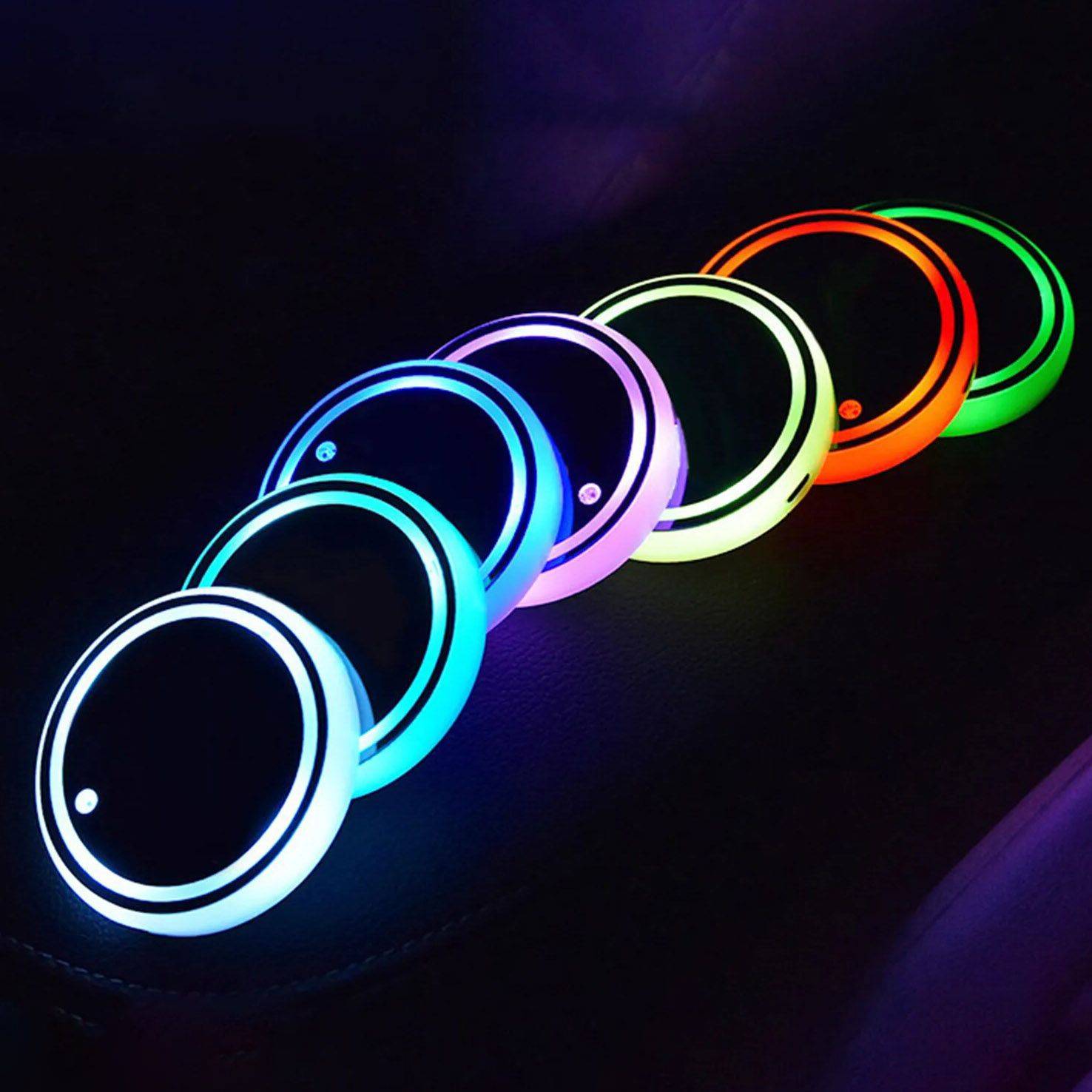 USB-Charged LED Car Coaster with Music Rhythm & 7-Color Atmosphere Lighting Auto Accessories USB-Charged LED Car Coaster with Music Rhythm & 7-Color Atmosphere Lighting Auto Accessories