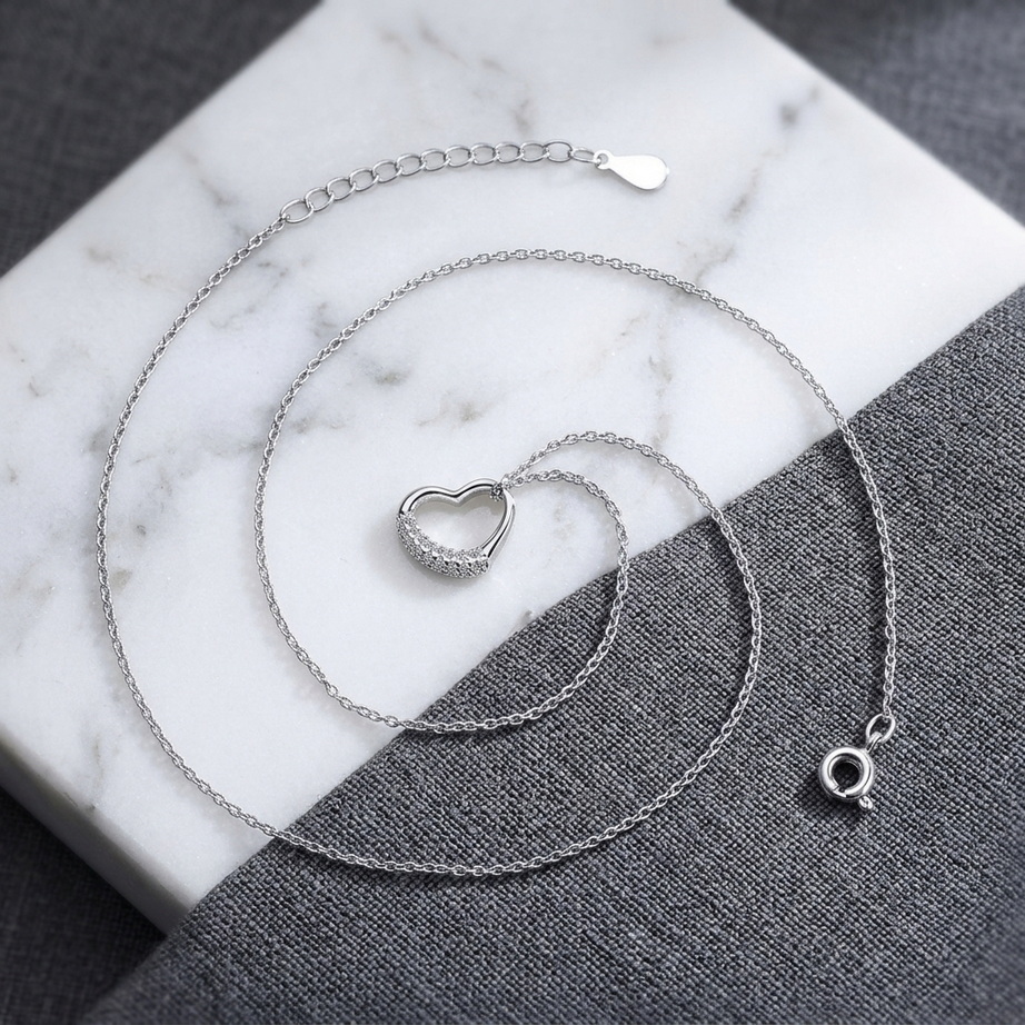 Luxury 925 Sterling Silver Heart Zircon Necklace 001