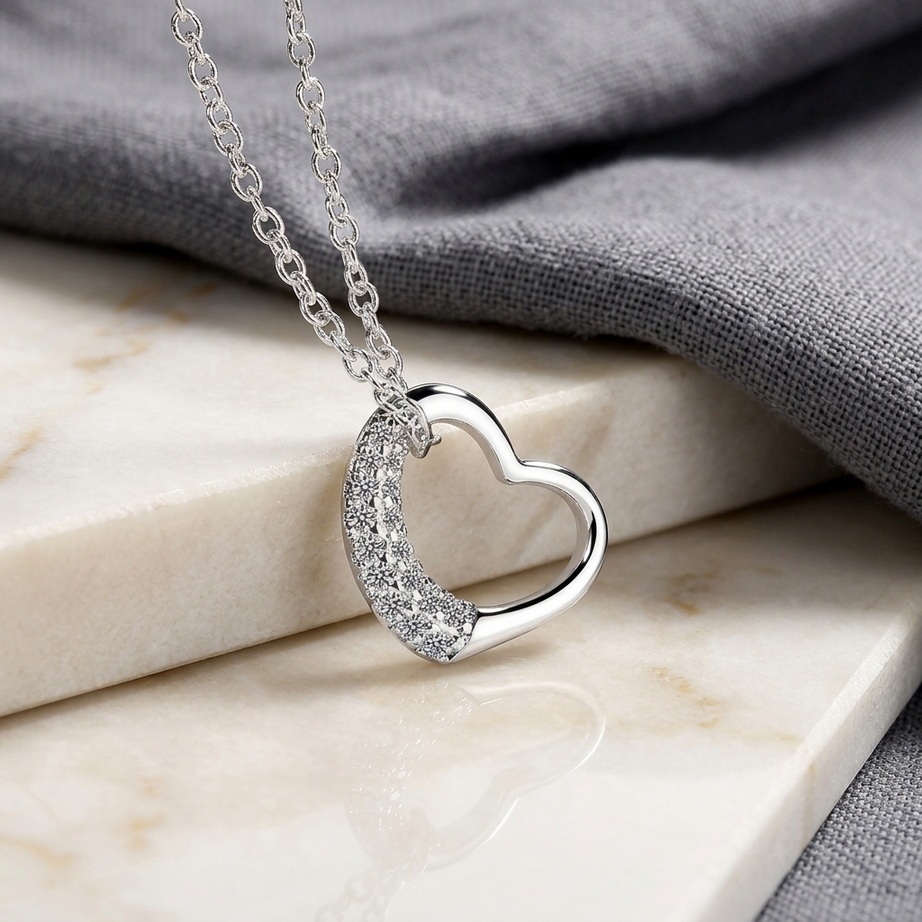 Luxury 925 Sterling Silver Heart Zircon Necklace 002